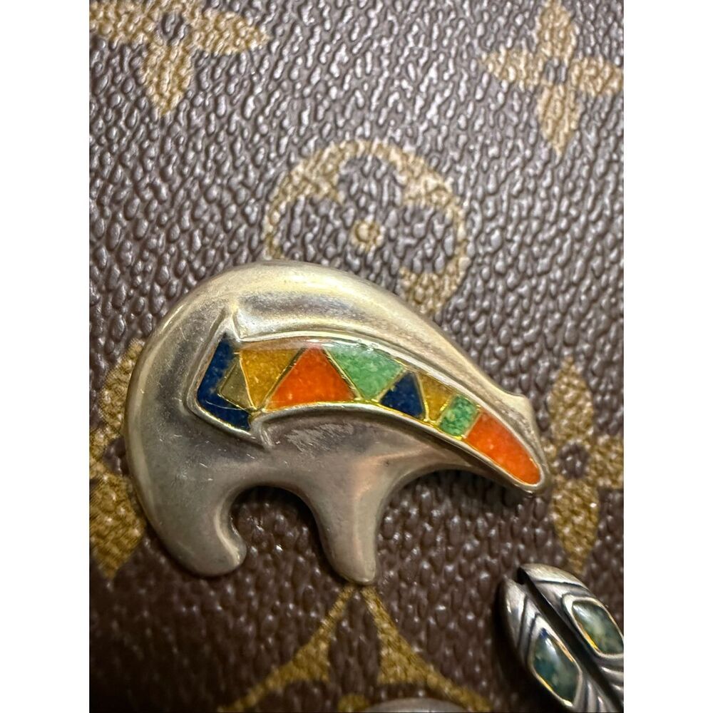 Carolyn Pollack Relios Sterling Silver Multi Stone Inlay Bear Pin Brooch